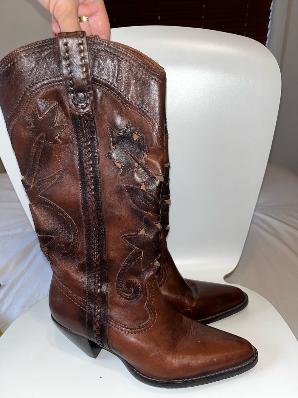 White Mountain Santa Fe Vintage Brown Leather Cowboy Boots - Picture 2 of 7